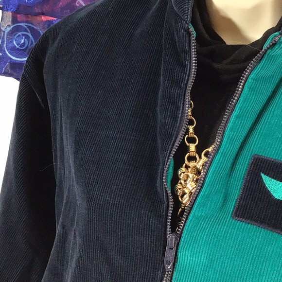 Vintage retro corduroy blue/green bomber jacket - Picture 3 of 11